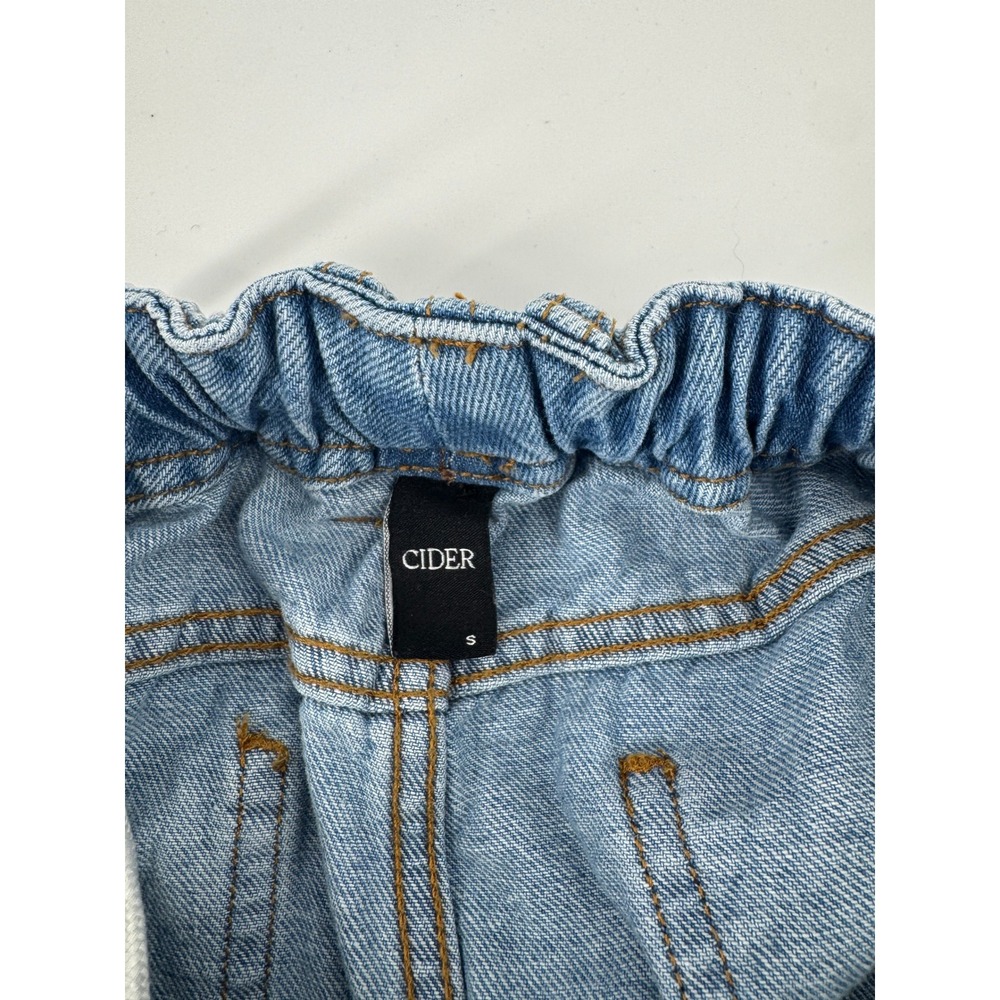 Cider Womens Light Blue Denim Paperbag Shorts Elastic Waist Drawstring Small - Picture 5 of 7